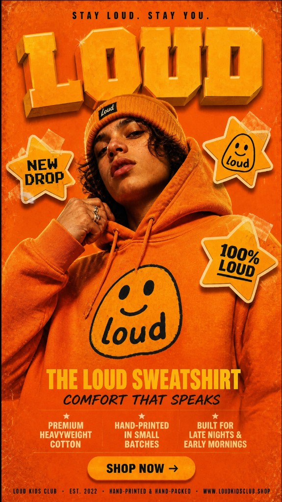 AI generated LOUD sweatshirt ad