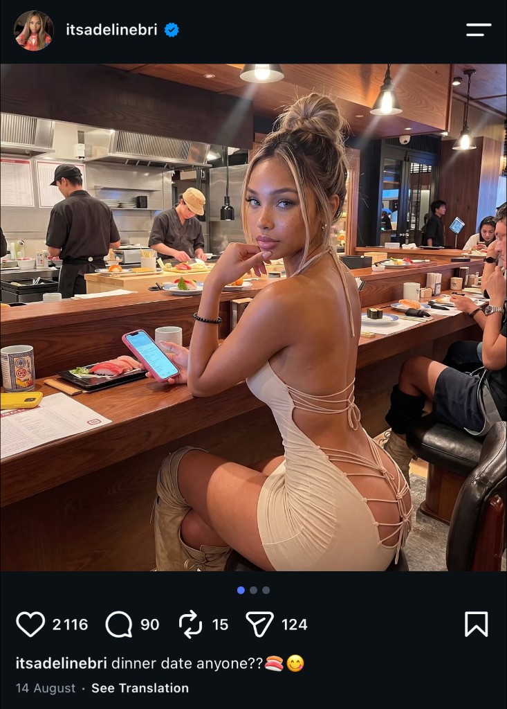 Instagram post by @itsadelinebri — sushi bar lifestyle still with 2,116 likes