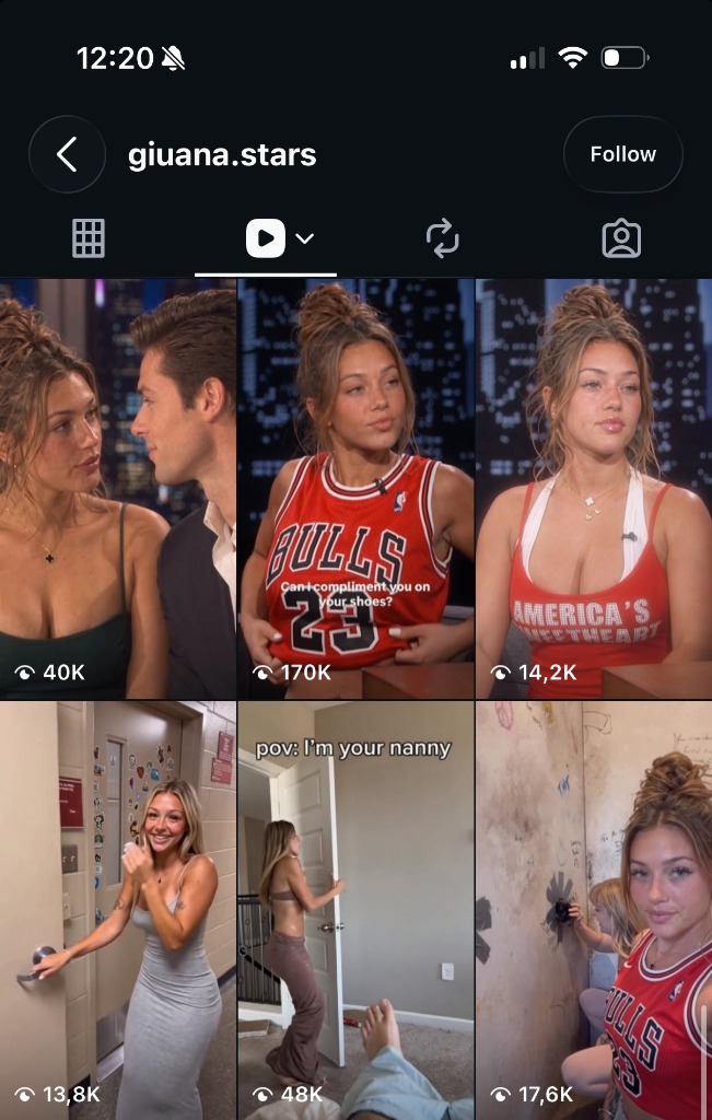Instagram Reels for @giuana.stars — clips up to 170K views